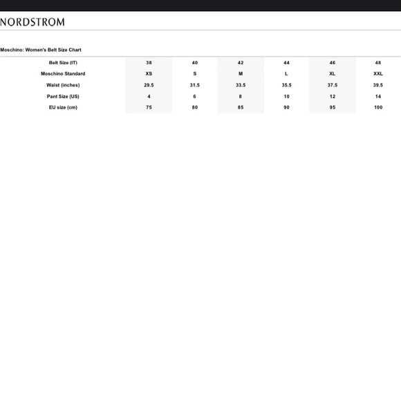 moschino belt size chart